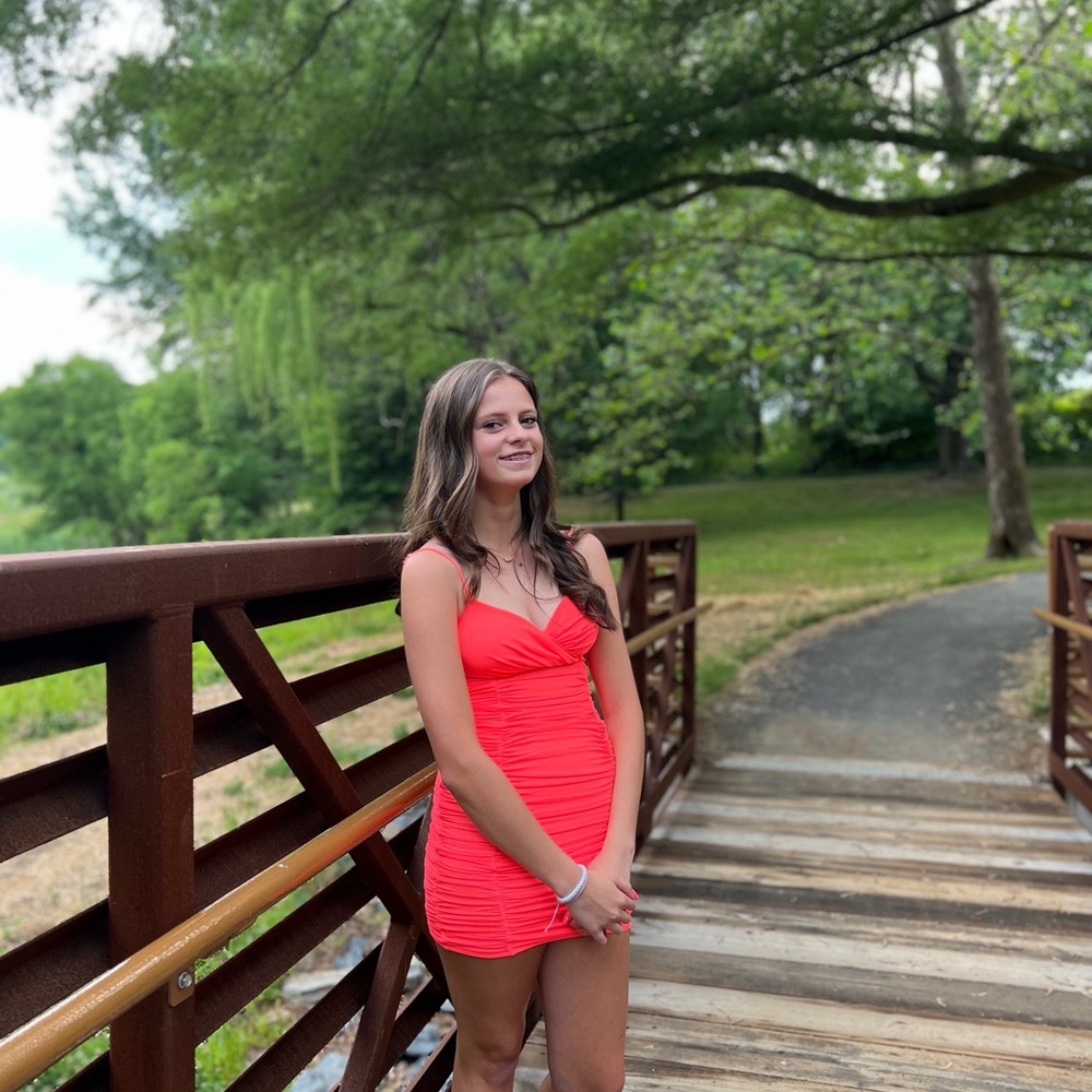 Lucy in the Sky Elegant Coral Ruched Dress